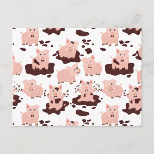 Süße Schweine spielen auf dem Bauernhof mit Tieren Postkarte