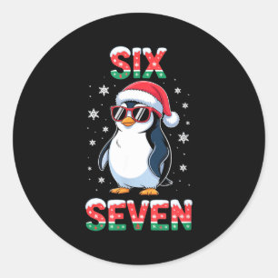 Süße Sechs Sieben 67 Pinguin Kinder Weihnachten Ur Runder Aufkleber