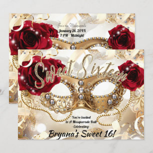 Süße Sechzehn 16 Cream Gold-Masqueradenball-Party Einladung