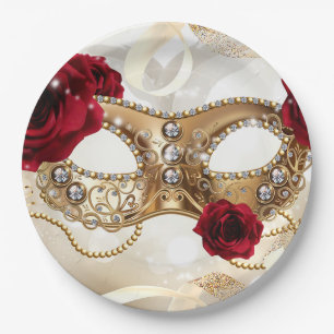 Süße Sechzehn 16 Creme Gold Maskenball-Party Pappteller