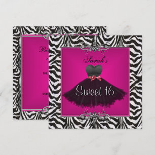 Süße Sechzehn 16 Geburtstag Pink Zebra Schwarz Kle Einladung