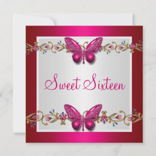 Süße Sechzehn 16. Geburtstag Schmetterling Fuschia Einladung