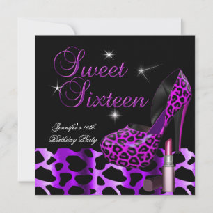 Süße Sechzehn 16 Party Leopard Schuh Lippenstift Einladung