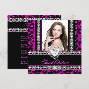 Süße Sechzehn 16 Party Pink Leopard Diamant Einladung