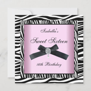 Süße Sechzehn 16 Party Pink Schwarz Weiß Zebra 5 Einladung