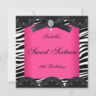 Süße Sechzehn 16 Party Pink Schwarz Weiß Zebra Einladung