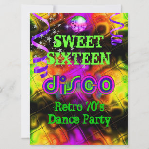 Süße Sechzehn 16 Retro 70er Disco Tanzparty Einladung