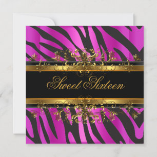 Süße Sechzehn 16 Zebra Hot Pink Gold Schwarz Einladung