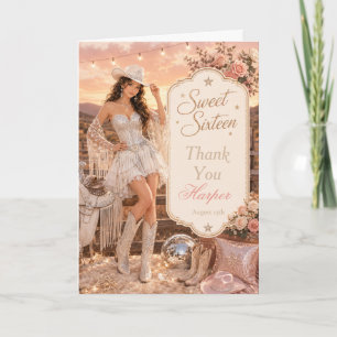 Süße Sechzehn Cowgirl-Party Dankeskarte