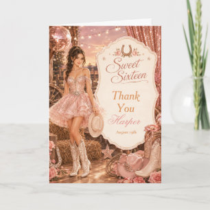 Süße Sechzehn Cowgirl-Party Dankeskarte