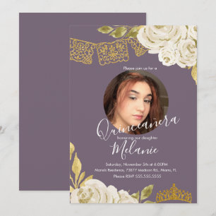 Süße Sechzehn Elfenbein Glitter Faux Blumen Foto  Einladung