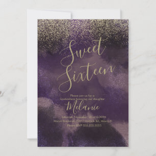 Süße Sechzehn Faux Glitter Lila Gold Geburtstag  Einladung