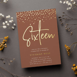 Süße Sechzehn Geburtstagsfeier Golden Confetti Folieneinladung