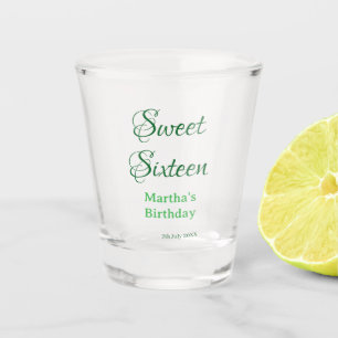Süße Sechzehn grüner Name Datum Kalligrafie Boho R Schnapsglas