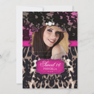 Süße sechzehn Leopard-Lace-Einladung Rosa Braun Einladung