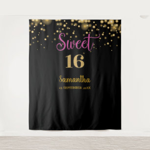 Süße Sechzehn Party-Tapete Hintergrund Banner Gold Wandteppich