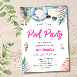 Süße Sechzehn Poolparty zum Geburtstag Einladung