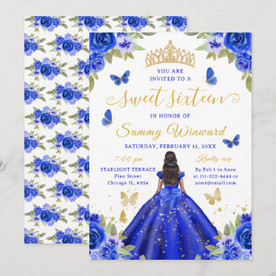 Süße Sechzehn Schwarze Prinzessin Blaue Blumen-Tia Einladung
