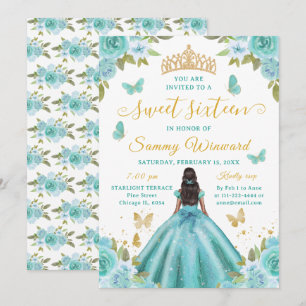 Süße Sechzehn Schwarze Prinzessin Türkis Tiara Einladung