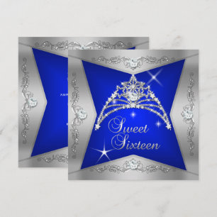 Süße Sechzehn Süße 16 Blau Silber Tiara Einladung