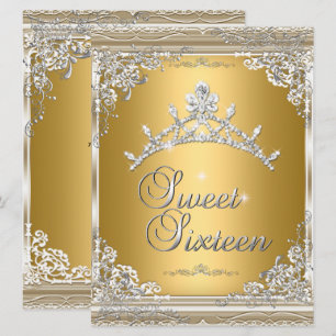 Süße Sechzehn Süße 16 Gold Weiß Silber Tiara Einladung