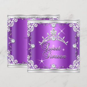 Süße Sechzehn Süße 16 Lila Silber Diamant Tiara Einladung
