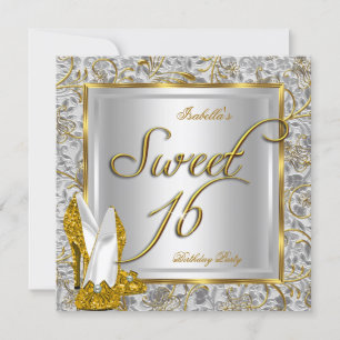 Süße Sechzehn Süße 16 Party Gold Silber Weiß Einladung
