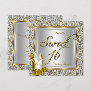 Süße Sechzehn Süße 16 Party Gold Silber Weiß Einladung