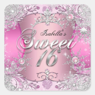 Süße Sechzehn Süße 16 Rosa Schneeflocke Tiara 2 Quadratischer Aufkleber