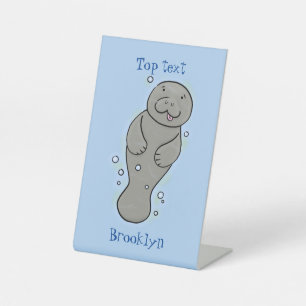 Süße Seekuh-Baby-Illustration mit Blasen Sockelschild