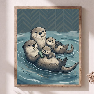 Süße Seeotter-Familie-Nursery-Art-Chevron-Poster Poster