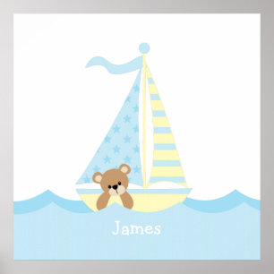 Süße Segelboot-Bären-Kinderzimmer-Wandkunst Poster