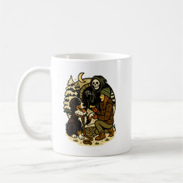 Süße Sensenmann-Girl-und-Hund-Gruselwald-Nacht Kaffeetasse
