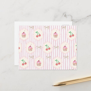 Süße Shabby Chic Kirsch Cupcakes Rosa Postkarte