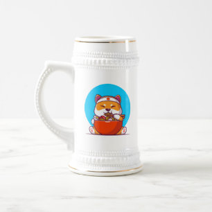 Süße Shiba Inu essen Ramen-Nudel-Cartoon Bierglas