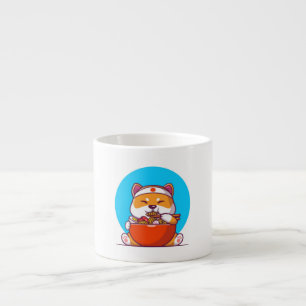 Süße Shiba Inu essen Ramen-Nudel-Cartoon Espressotasse