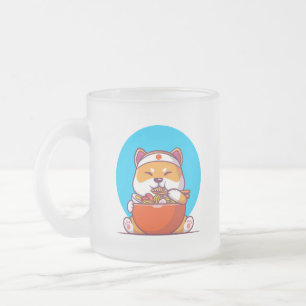 Süße Shiba Inu essen Ramen-Nudel-Cartoon Mattglastasse