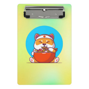 Süße Shiba Inu essen Ramen-Nudel-Cartoon Mini Klemmbrett