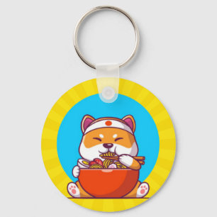 Süße Shiba Inu essen Ramen-Nudel-Cartoon Schlüsselanhänger