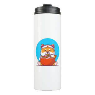Süße Shiba Inu essen Ramen-Nudel-Cartoon Thermosbecher