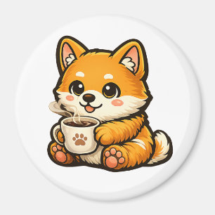 Süße Shiba Inu mit Kaffee – Gemütliche Hundeillust Magnet