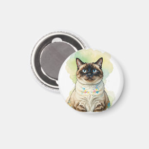 Süße Siamesen-Katze Blaue Augen Aquarell Haustier  Magnet