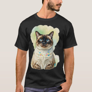 Süße siamesische Katze Blaue Augen Aquarell Hausti T-Shirt