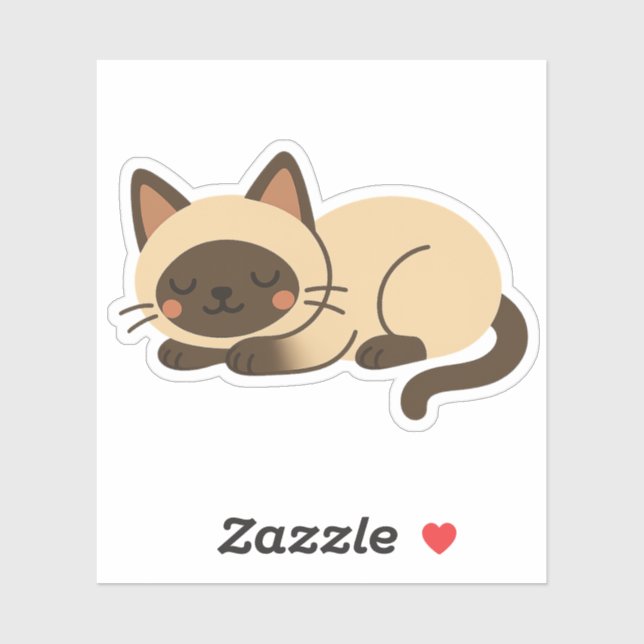Süße siamesische Katze schlafend – Kawaii-Stil Aufkleber (Blatt)