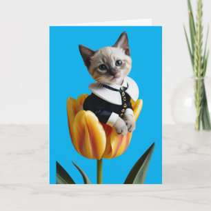 Süße siamesische Katze Tulpe Grußkarte Karte