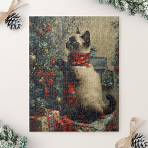 Süße siamesische Katze Weihnachten Vintage