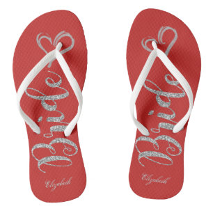 Süße silberne Glitter-Braut, Herz - Personalisiert Flip Flops