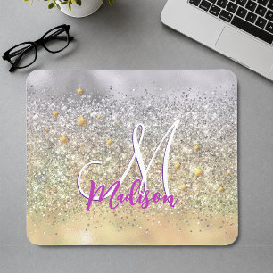 Süße silberne goldene Glitter-Sterne Monogramm Mousepad