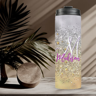 Süße silberne goldene Glitter-Sterne-Monogramm Thermosbecher