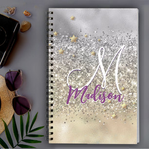 Süße silberne goldene Glitzersterne Monogramm Notizblock